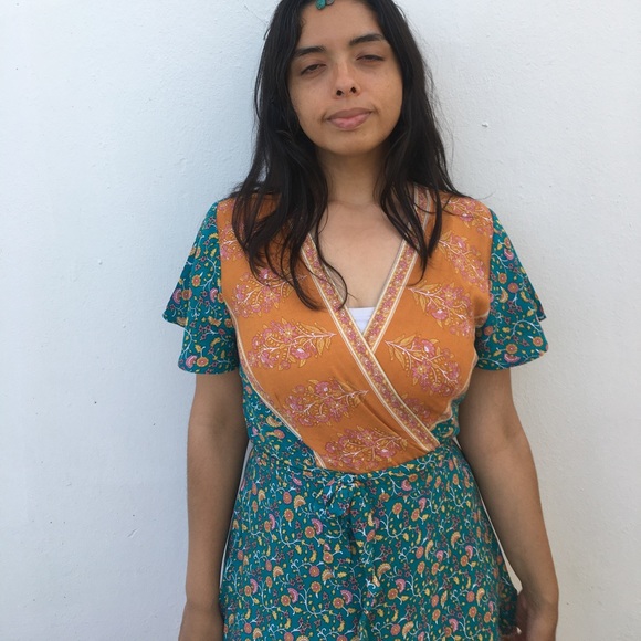 Boho Teal & Orange Wrap Dress - Picture 15 of 17